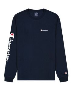 Champion Men's Crewneck Long Sleeve T-Shirt in Navy Blue